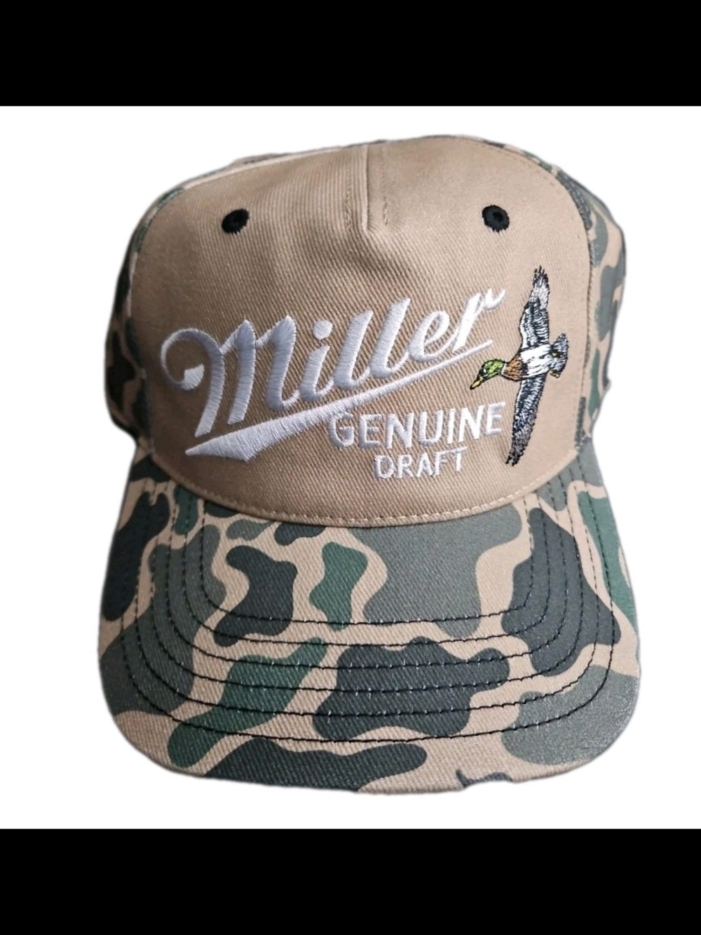 MILLER GENUINE DRAFT CAMO BEER HAT MENS EMBROIDERED DUCK LOGO ONE SIZE FITS NEW